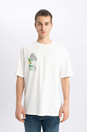 Rick and Morty Comfort Fit Bisiklet Yaka Baskılı Tişört