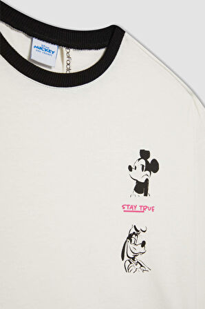 DeFacto Kız Çocuk Disney Mickey & Minnie Crop Bisiklet Yaka Uzun Kollu Tişört B9872A824SPER85