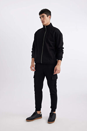 DeFacto Jogger Eşofman Altı Slim Fit Dar Kesim Kargo Cepli Basic Düz Beli Bağcıklı Lastikli Paça B4543AX23WNBK81