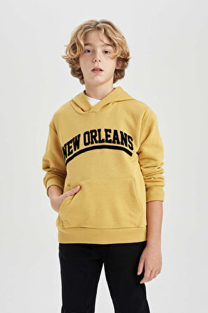 DeFacto Erkek Çocuk Baskılı Kapüşonlu Kalın Sweatshirt B9000A823CWYL310