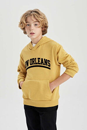 DeFacto Erkek Çocuk Baskılı Kapüşonlu Kalın Sweatshirt B9000A823CWYL310