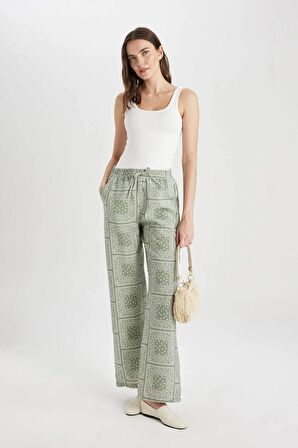DeFacto Rahat Pantolon Wide Leg Geniş Bol Paça Desenli Yüksek Bel C4042AX24SMKH300