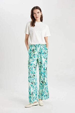 DeFacto Wide Leg Keten Görünümlü Pantolon Desenli Cepli Geniş Paça C4039AX24SMGN1105