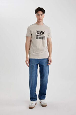 DeFacto Slim Fit Bisiklet Yaka Baskılı Kısa Kollu Tişört C2814AX24SMBG783