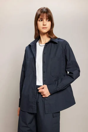 DeFacto Relax Fit Poplin Uzun Kollu Tesettür Gömlek Tunik C2145AX24SPNV243