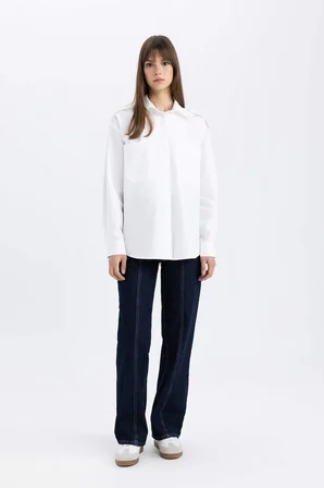 DeFacto Relax Fit Poplin Uzun Kollu Tesettür Gömlek Tunik C2145AX24SPWT34