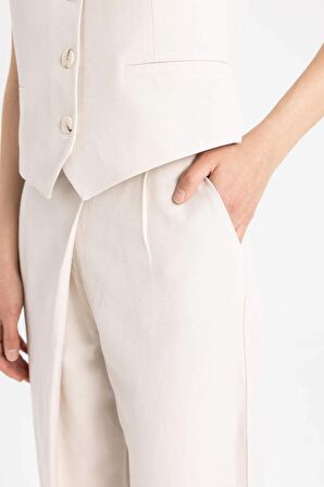 DeFacto Beli Lastikli Keten Karışımlı Harem Pantolon C2100AX24SPBG74