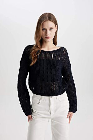 DeFacto Crop Kayık Yaka Kroşe Triko Kazak C2177AX24SPNV131