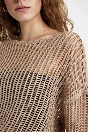 DeFacto Relax Fit Kayık Yaka Kroşe Triko Kazak C4206AX24SPBG287