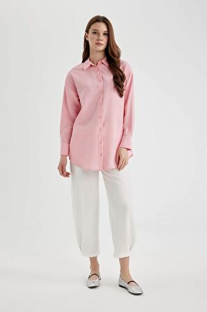 DeFacto Relax Fit Basic Düz Uzun Kollu Gömlek Tunik C0304AX24SPPN448