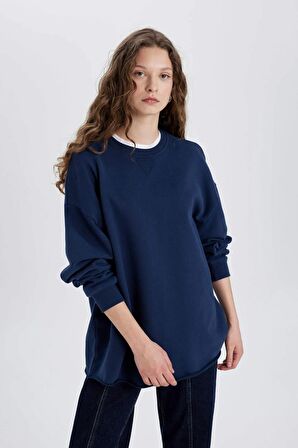 DeFacto Oversize Fit Bisiklet Yaka Kalın Kumaş Basic Uzun Kollu Tişört C4576AX24SMNV241