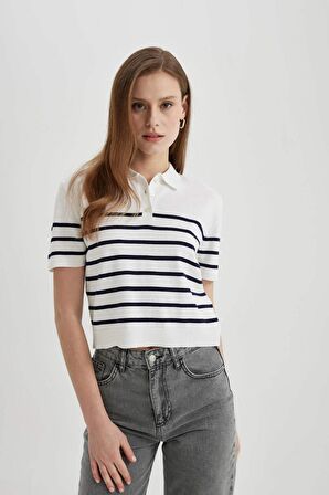 DeFacto Regular Fit Polo Yaka Çizgili Kısa Kollu Triko Tişört C4402AX24SMER105