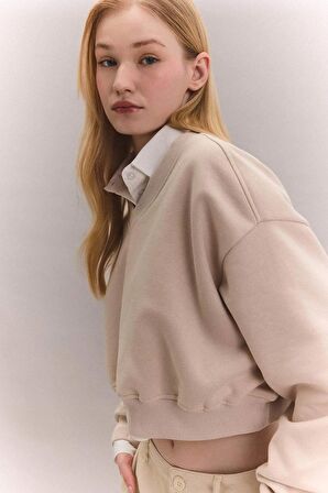 DeFacto Coool Crop V Yaka Basic Sweatshirt C4470AX24SPBG702