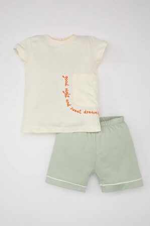 DeFacto Kız Bebek Nakışlı Kısa Kollu Penye Şortlu Pijama Takımı C3480A524HSER98