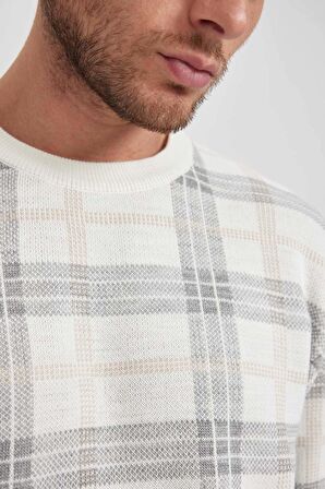 DeFacto Relax Fit Bisiklet Yaka Desenli Triko Kazak Y0619AZ23WNBG216