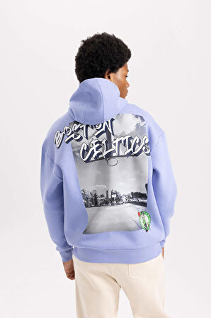 DeFactoFit NBA Boston Celtics Oversize Fit Kapüşonlu Kalın Sweatshirt A7218AX23AUPR470