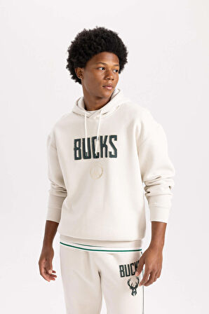 DeFactoFit NBA Milwaukee Bucks Oversize Fit Kapüşonlu Sweatshirt