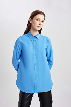 DeFacto Relax Fit Poplin Uzun Kollu Gömlek Tunik B8314AX24SPBE277