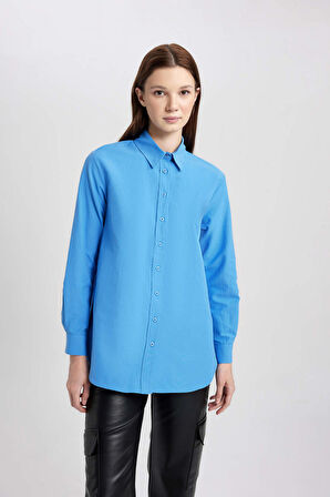 DeFacto Relax Fit Poplin Uzun Kollu Gömlek Tunik B8314AX24SPBE277