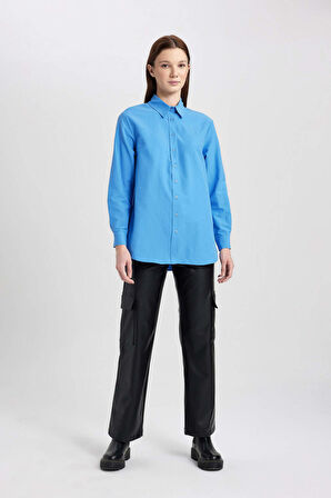 DeFacto Relax Fit Poplin Uzun Kollu Gömlek Tunik B8314AX24SPBE277