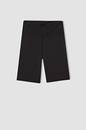 DeFactoFit Siyah Yüksek Bel Beli Saran Biker Esnek Kısa Basic Düz Sporcu Tayt Z6741AZ24SPBK81