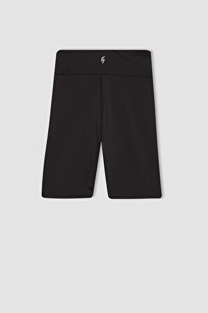 DeFactoFit Siyah Yüksek Bel Beli Saran Biker Esnek Kısa Basic Düz Sporcu Tayt Z6741AZ24SPBK81