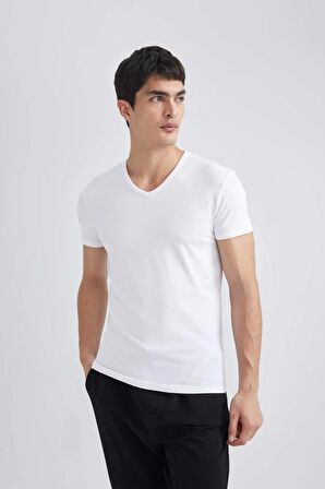 DeFacto Slim Fit V Yaka Kısa Kollu Üst L4884AZ24SMWT34