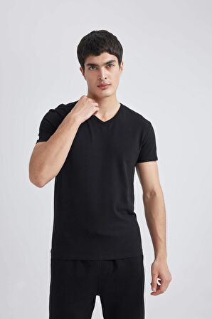 DeFacto Slim Fit Dar Kesim V Yaka Kısa Kollu Üst L4884AZ24SMBK81