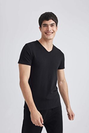 DeFacto Slim Fit V Yaka Kısa Kollu Üst L4884AZ24SMBK81