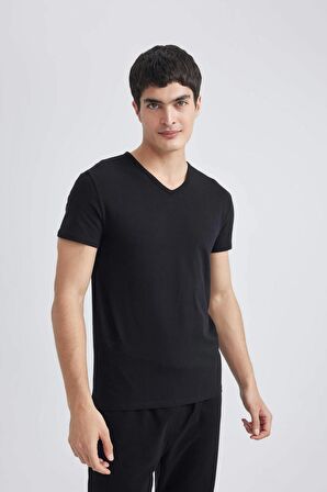 DeFacto Slim Fit V Yaka Kısa Kollu Üst L4884AZ24SMBK81