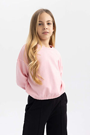 DeFacto Kız Çocuk Bisiklet Yaka Basic Düz Sweatshirt B7788A8NSPN105
