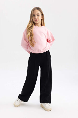 DeFacto Kız Çocuk Bisiklet Yaka Basic Düz Sweatshirt B7788A8NSPN105