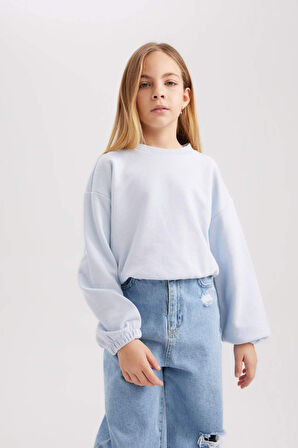 DeFacto Kız Çocuk Bisiklet Yaka Basic Düz Sweatshirt B7788A8NSBE216