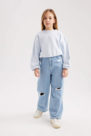 DeFacto Kız Çocuk Bisiklet Yaka Basic Düz Sweatshirt B7788A8NSBE216