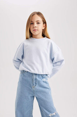 DeFacto Kız Çocuk Bisiklet Yaka Basic Düz Sweatshirt B7788A8NSBE216
