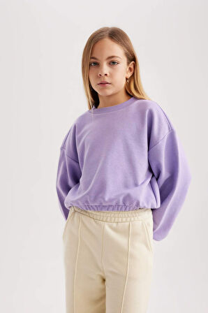 DeFacto Kız Çocuk Bisiklet Yaka Basic Düz Sweatshirt B7788A8NSPR141