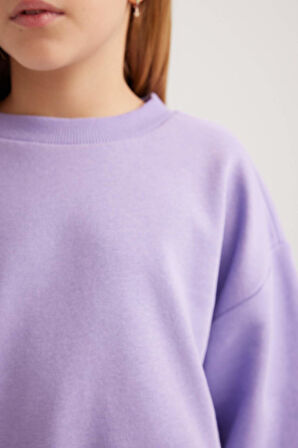 DeFacto Kız Çocuk Bisiklet Yaka Basic Düz Sweatshirt B7788A8NSPR141