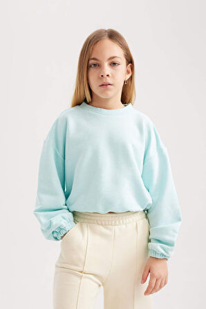 DeFacto Kız Çocuk Bisiklet Yaka Basic Düz Sweatshirt B7788A8NSTR203