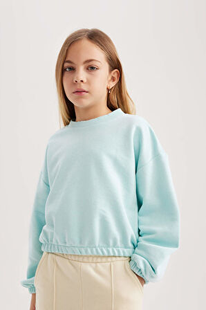 DeFacto Kız Çocuk Bisiklet Yaka Basic Düz Sweatshirt B7788A8NSTR203
