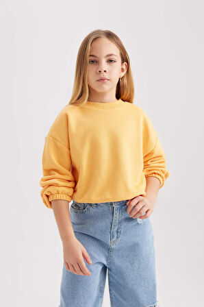 DeFacto Kız Çocuk Bisiklet Yaka Basic Düz Sweatshirt B7788A8NSOG305