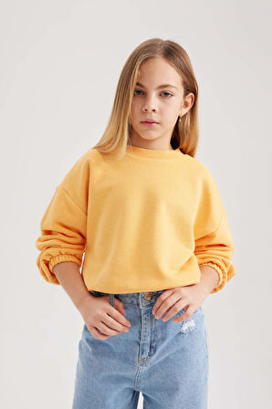 DeFacto Kız Çocuk Bisiklet Yaka Basic Düz Sweatshirt B7788A8NSOG305