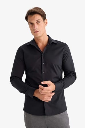 DeFacto %100 Pamuk Slim Fit Dar Kesim İtalyan Yaka Non Iron Ütü Gerektirmeyen Uzun Kollu Beyaz Gömlek A7803AX24SPBK27