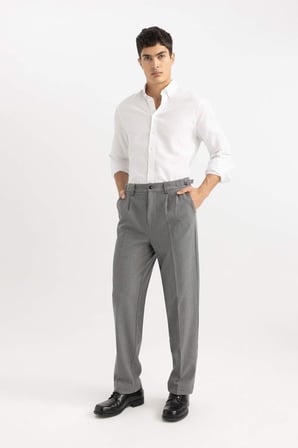 DeFacto %100 Pamuk Beyaz Modern Fit Polo Yaka Petek Dokulu Basic Düz Uzun Kollu Gömlek B7383AX24SPWT34