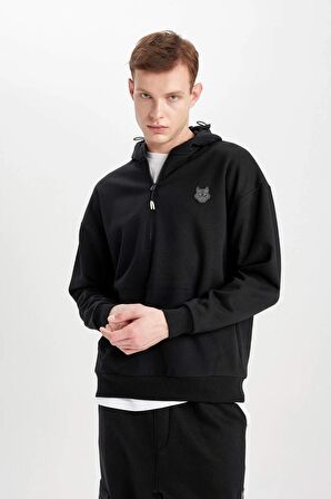 DeFacto Oversize Geniş Kalıp Kapüşonlu Baskılı Sweatshirt B8124AX23CWBK81