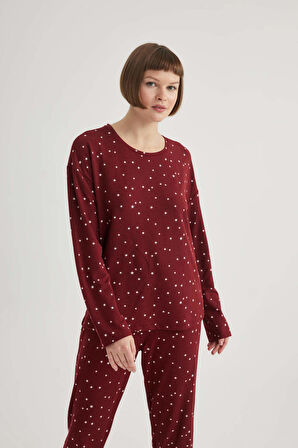 Fall in Love Bisiklet Yaka Casual Velur Pijama Üstü