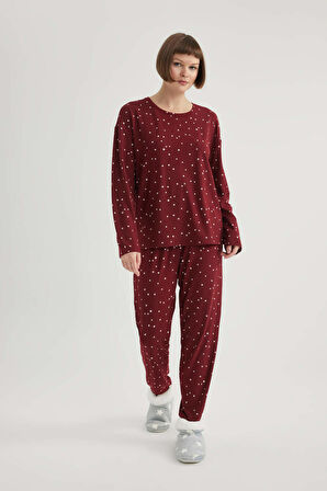 Fall in Love Bisiklet Yaka Casual Velur Pijama Üstü