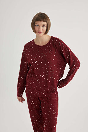 Fall in Love Bisiklet Yaka Casual Velur Pijama Üstü