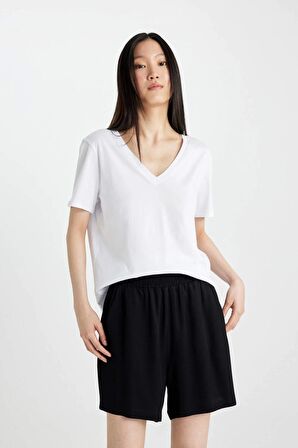 DeFacto Paperbag Yüksek Bel Geniş Paça Belmando Şort T0883AZ24HSBK81