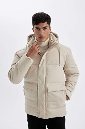 DeFacto 	Slim Fit Dar Kesim Şişme Mont Kapüşonlu Fermuarlı Çift Cepli A3489AX24WNWT33