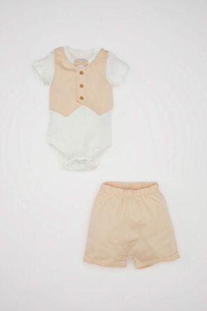 DeFacto Erkek Bebek 2'li Takım Dokuma Kısa Kollu Çıtçıtlı Body Şort C4361A524SMBG287